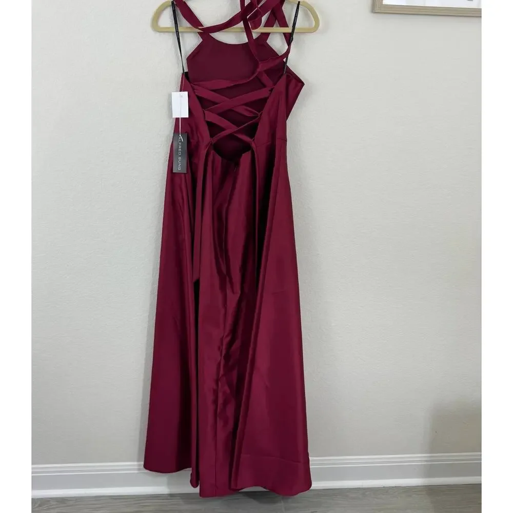 Red Dress - Alfred Sung Formal Dress, Burgundy Size 18 - Picture 11 of 14